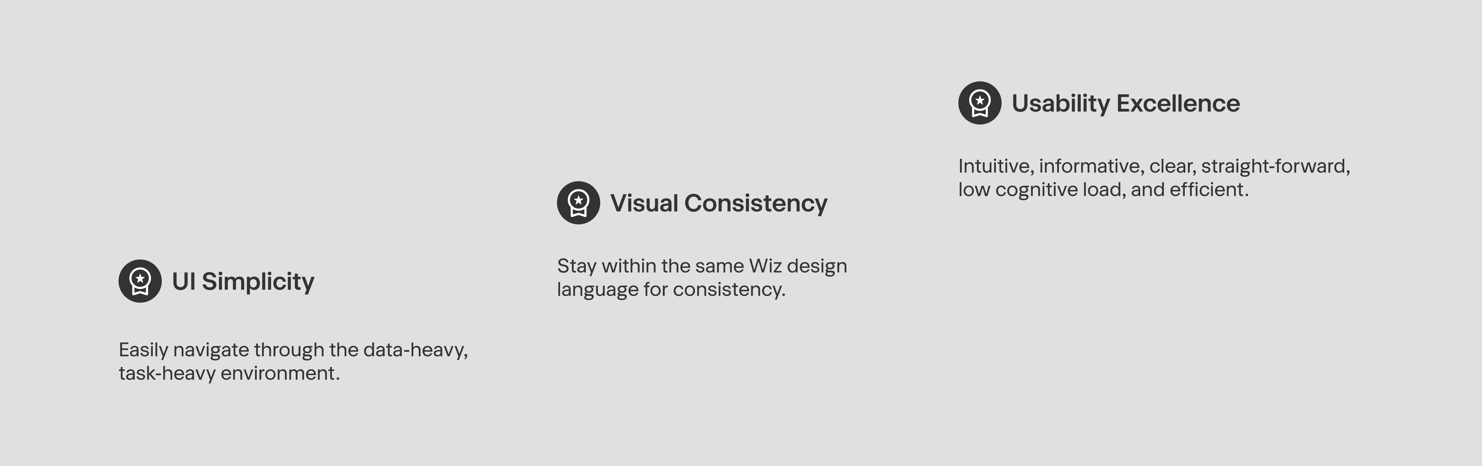 Design principles — UI Simplicity, Visual Consistency, Usability Excellence